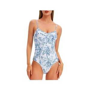 Jollkichay One Piece Blue And White Floral Swimsuit And Sarong Wrap Size L NWT